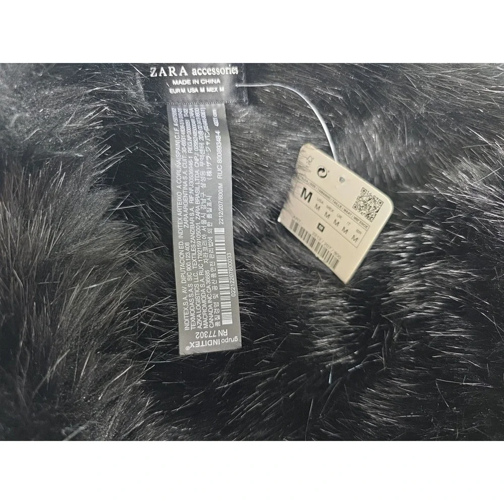 Zara Black Faux Fur Infinity Circle Winter Neck Warmer Scarf Luxurious Black New